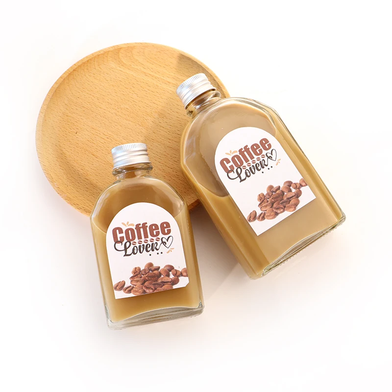 Free Sample Flat Flask Bottle 100ml 200ml 500ml Clear Cold Brew Coffee Juice Glass Bottle for Beverage Liquor With Screw Cap