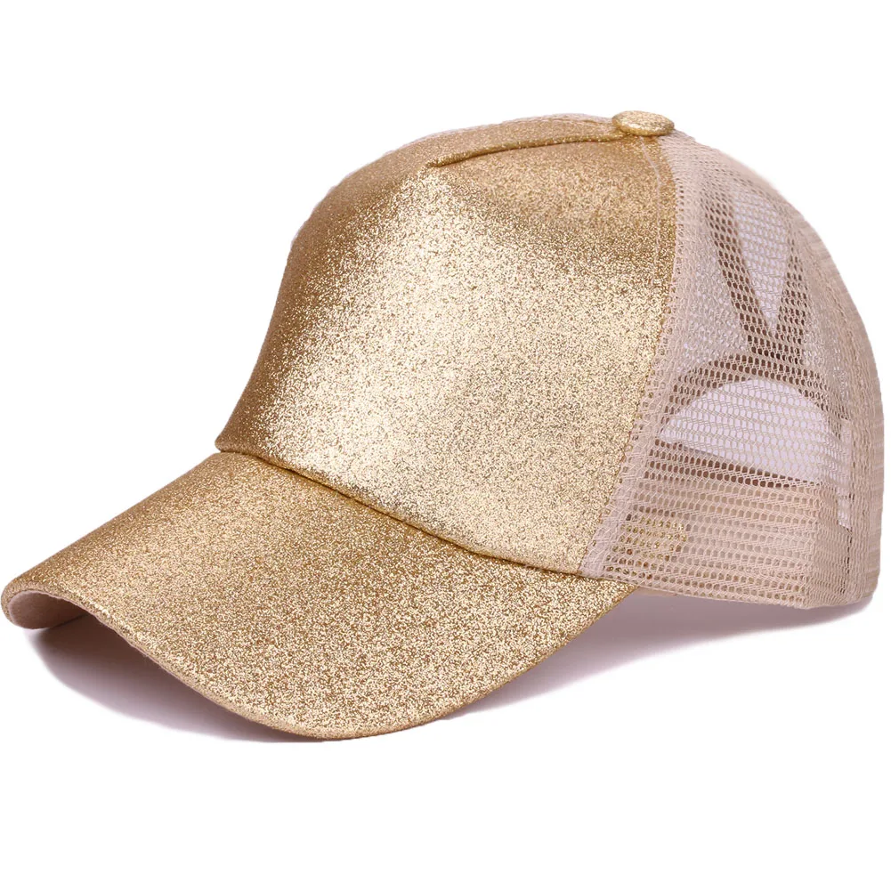 Glitter Baseball Caps Casual Sport Sequin Ponytail Hats For Women Solid Color Summer Mesh Breathable Female Sun Hat Bonnet