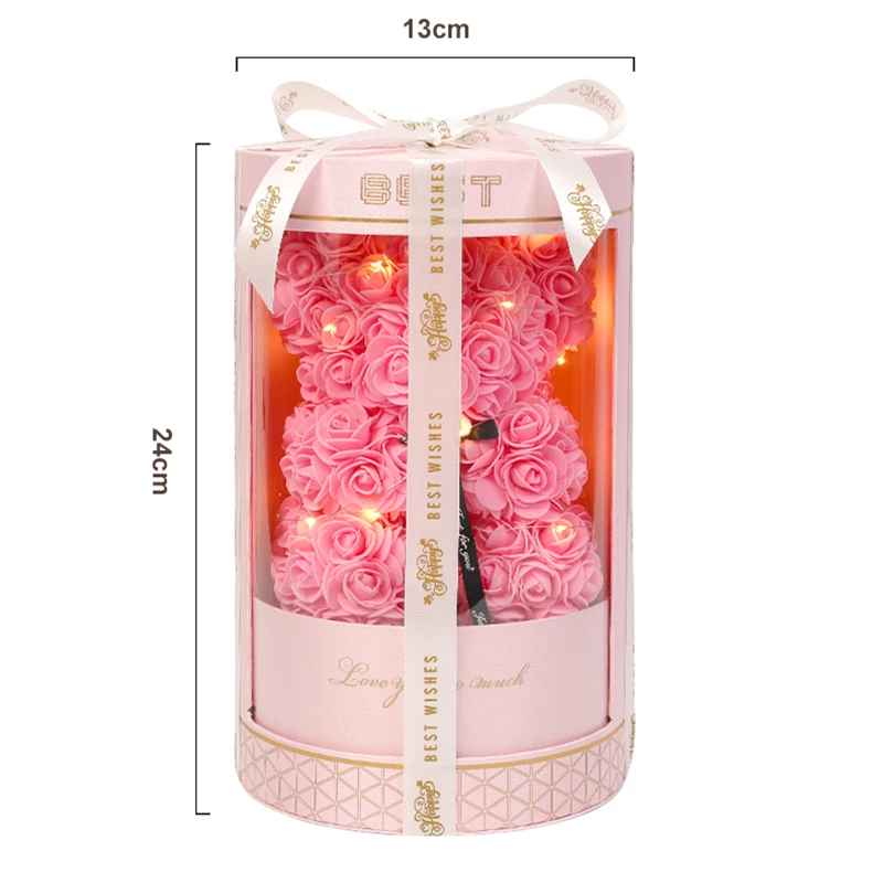 Искусственные цветы из полиэтилена медведи Роза медведь с подсветкой Розовый Медведь Тедди в коробке для Дня Святого Валентина Свадебный Подарок