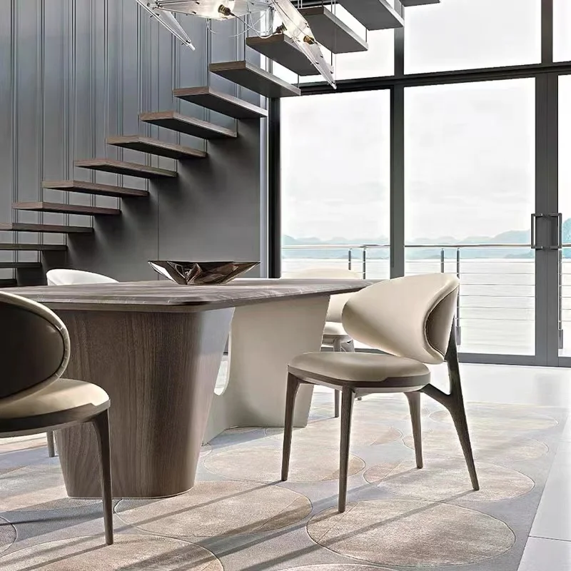 Foshan Manufacturer Custom Modern Wabi-sabi Style Cafe Restaurant Dining Table Sets 6 Chairs Oak Wooden Dining Chairs