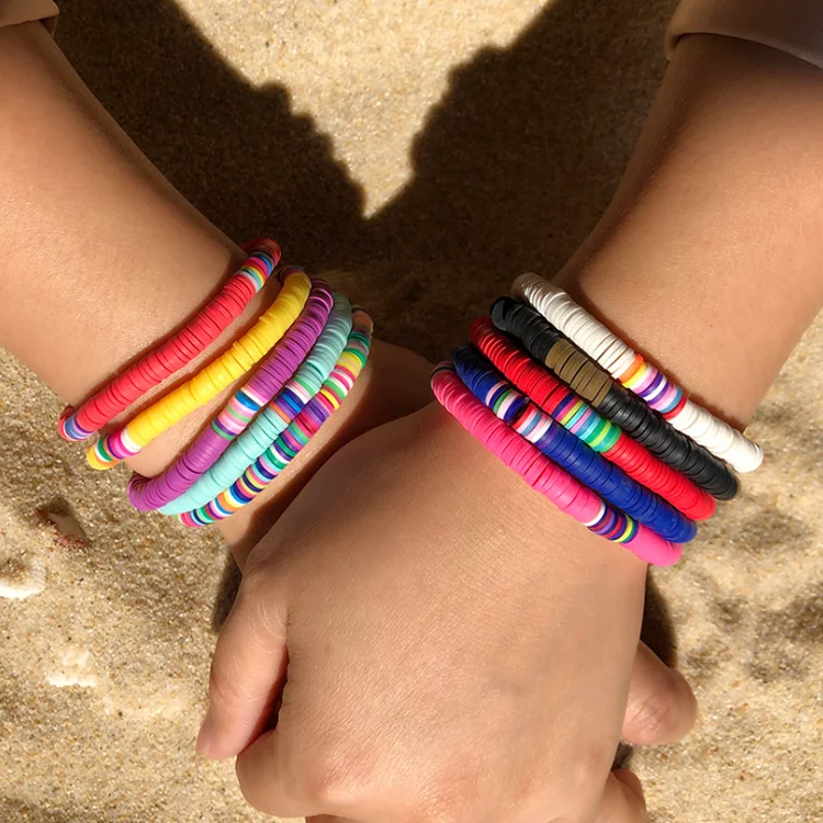 Набор браслетов Heishi Радужный виниловый браслет для серферов растягивающийся Летний Пляжный