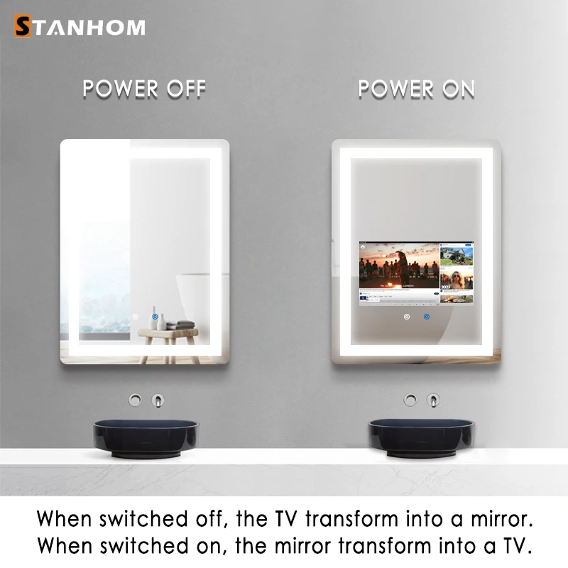 STANHOM Bluetooth LED Smart Android Makeup Mirror Touch Screen for Bathroom