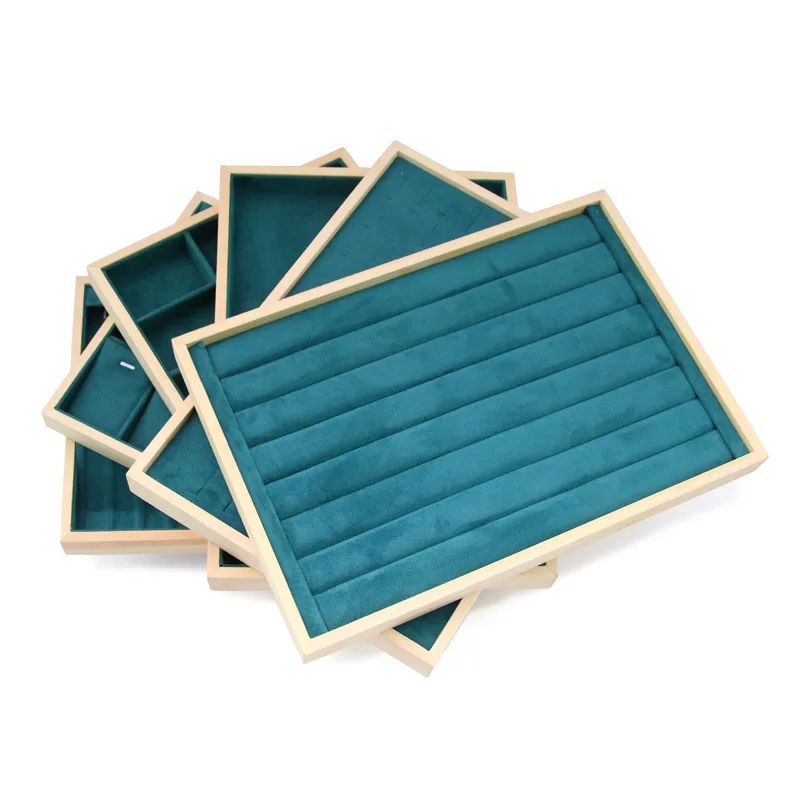 Wooden Jewelry Plate Frame Solid Wood Ultra Fiber Green Jewelry Plate European Jewelry Display Decoration Product storage