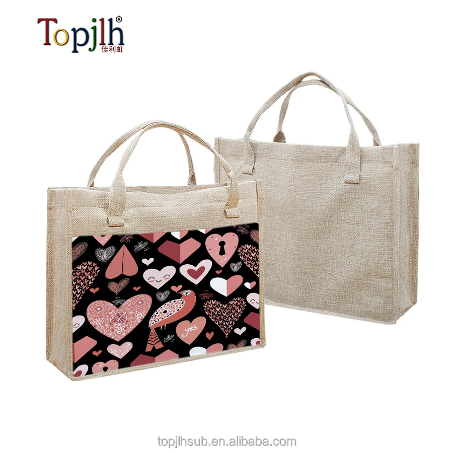 2024 Latest Pocket Jute Tote Shopping Bag sublimation transfer printing wear proof TC+Canvas material personalized printing bags