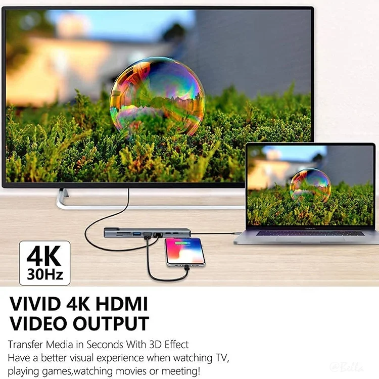 High quality 8 in 1 Type-C Hub Multiport Dock Station with 4K HDMI USB3.0 RJ45 SDTF USB-C PD Charging Adapter 8 ports USB C Hubs