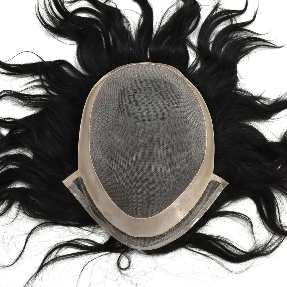 Hot sales  Mono Base NPU Around Hairpieces Black Durable Hair System Human Hair Toupee