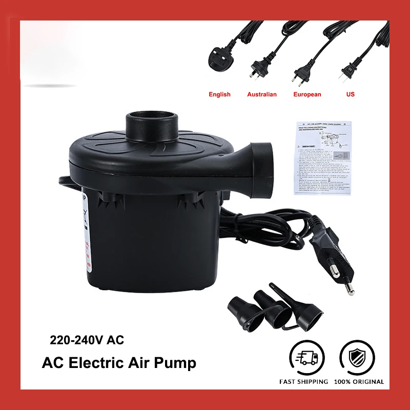 WSY255 Fill Electric Air Pump with 3 Nozzles,110V AC/12V DC Air Pump For Inflatable Cushion Air Mattress Beds Boats