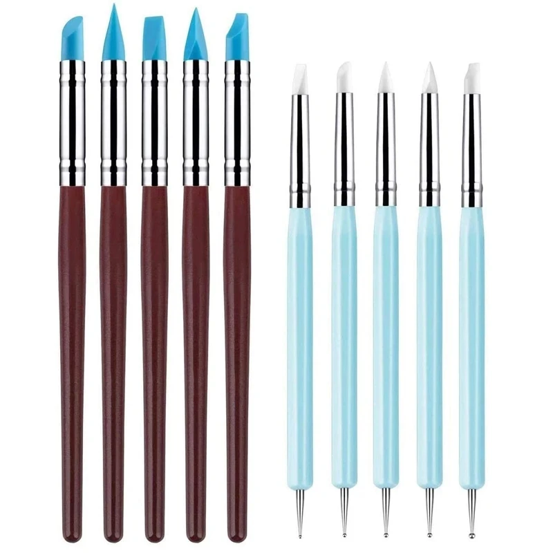 10Pcs Silicone Polymer Clay Sculpting Tool Pen Rubber Tip Modeling Dotting Tool Pottery Clay Sculpture Carving Tools