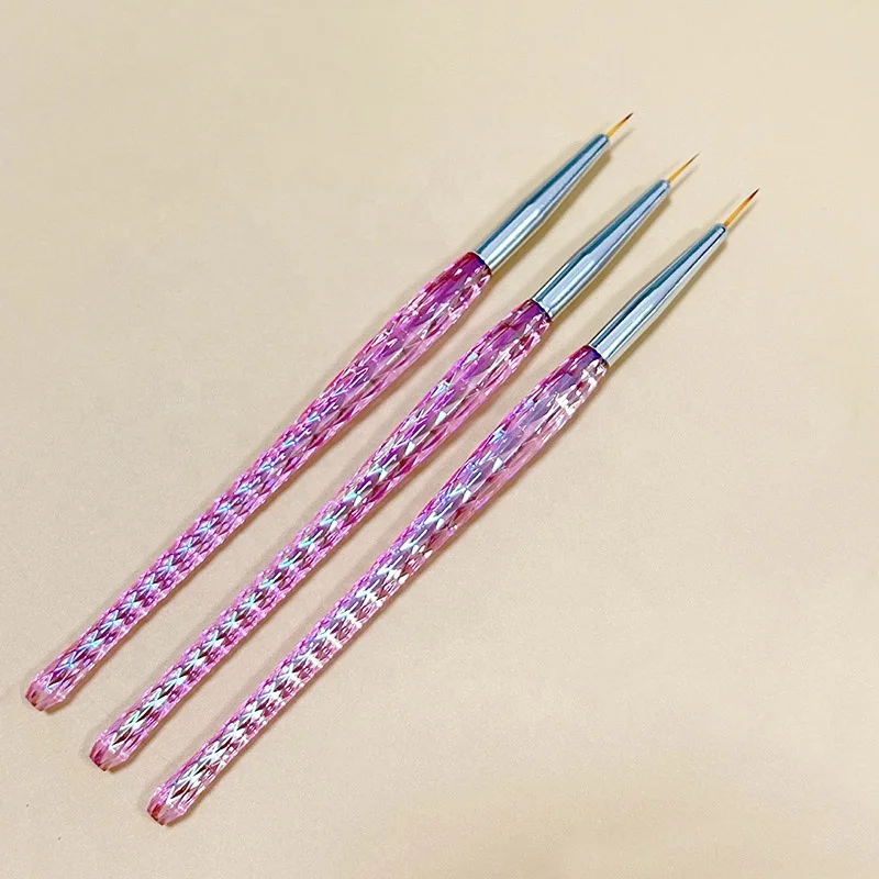 New 3pcs nail liner brush set pink transparent handle nail art pen manicure tool drawing lines stripe painting flower pen