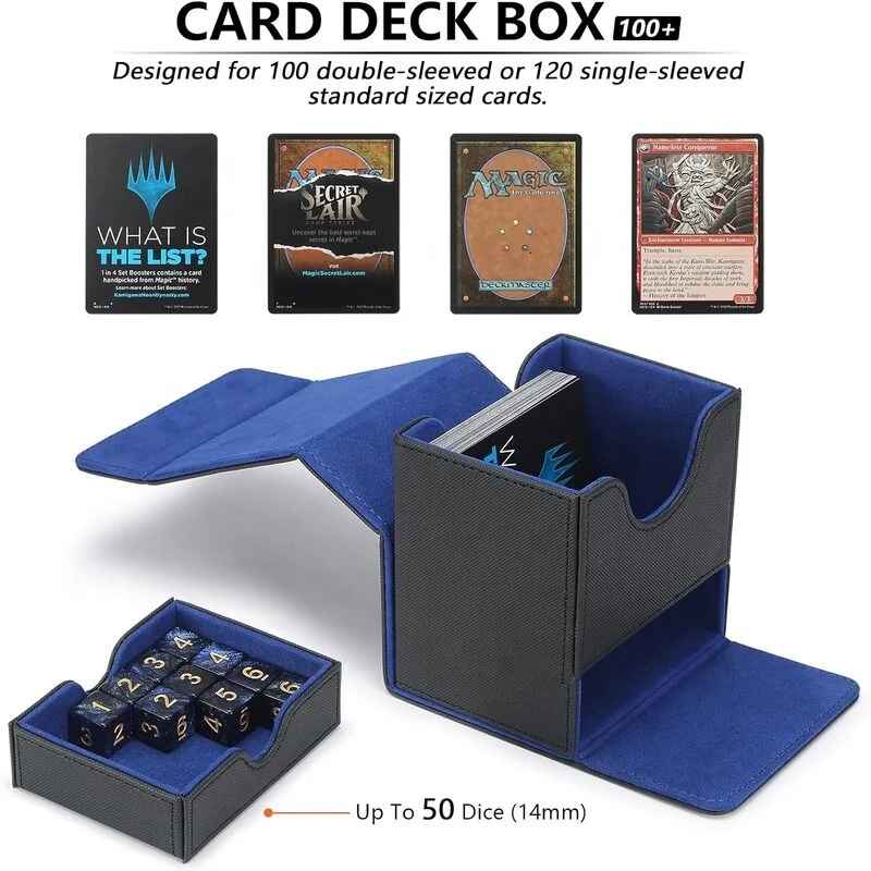 high quality material custom yellow leather tcg card deck box for mtg cards