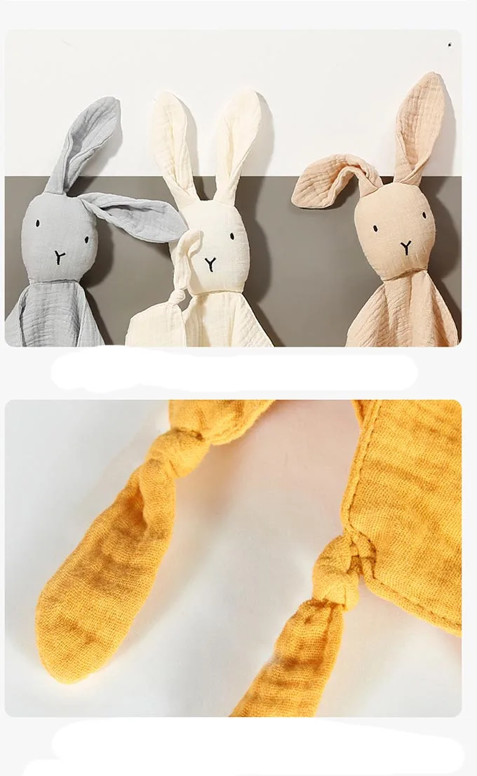 Wholesale Lovely Super Soft Touch doll rabbit soothing towel 100% Organic Cotton Muslin Baby Comforter Blanket