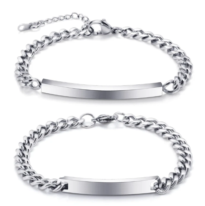 Engraved Name Bar Bracelet Stainless Steel Jewelry Factory Personalized Men Women Silver Gold Black Curb Chain Bar Bracelets