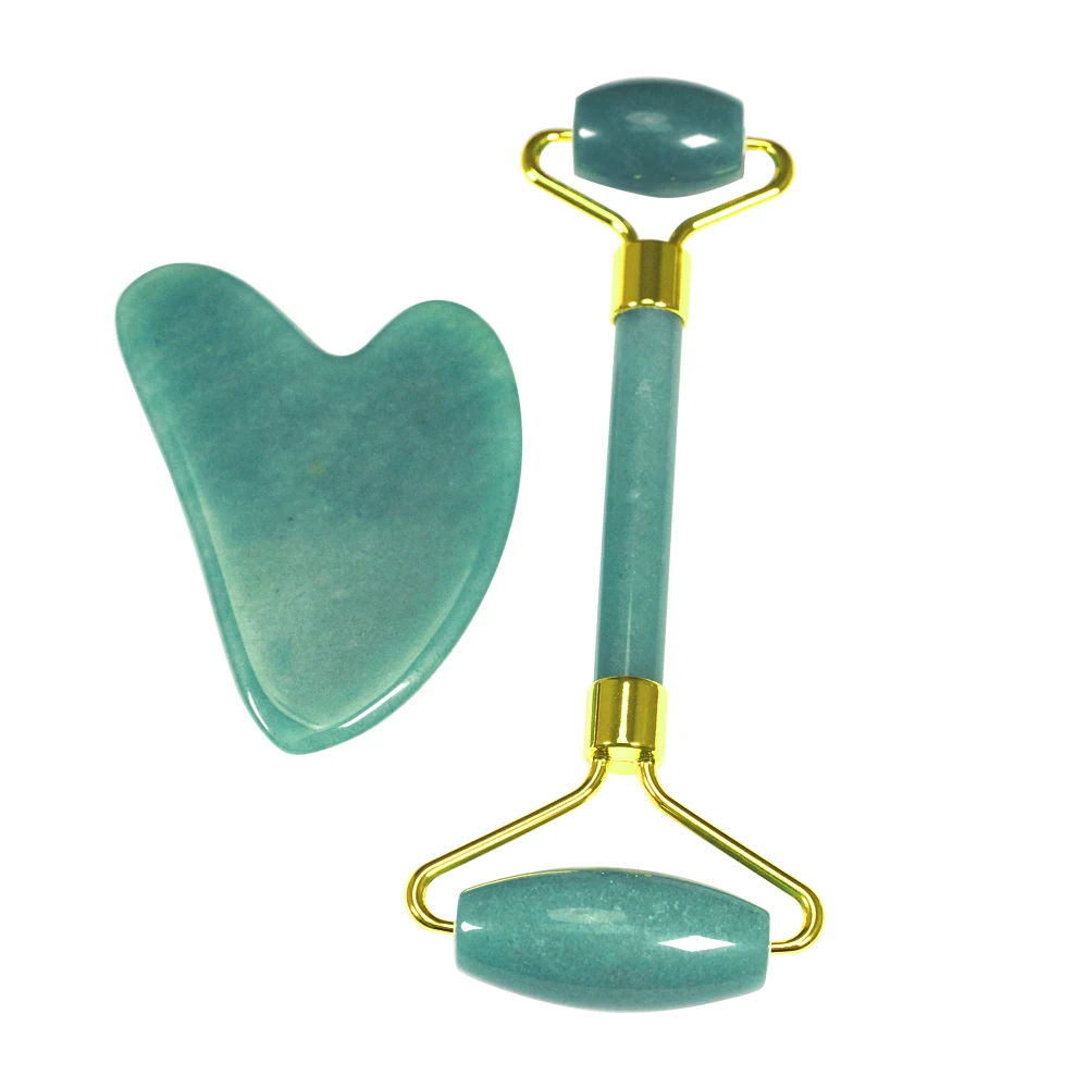 
Wholesale professional custom logo Natural Jade Jade Roller Gua Sha Set Guasha Board Tool 