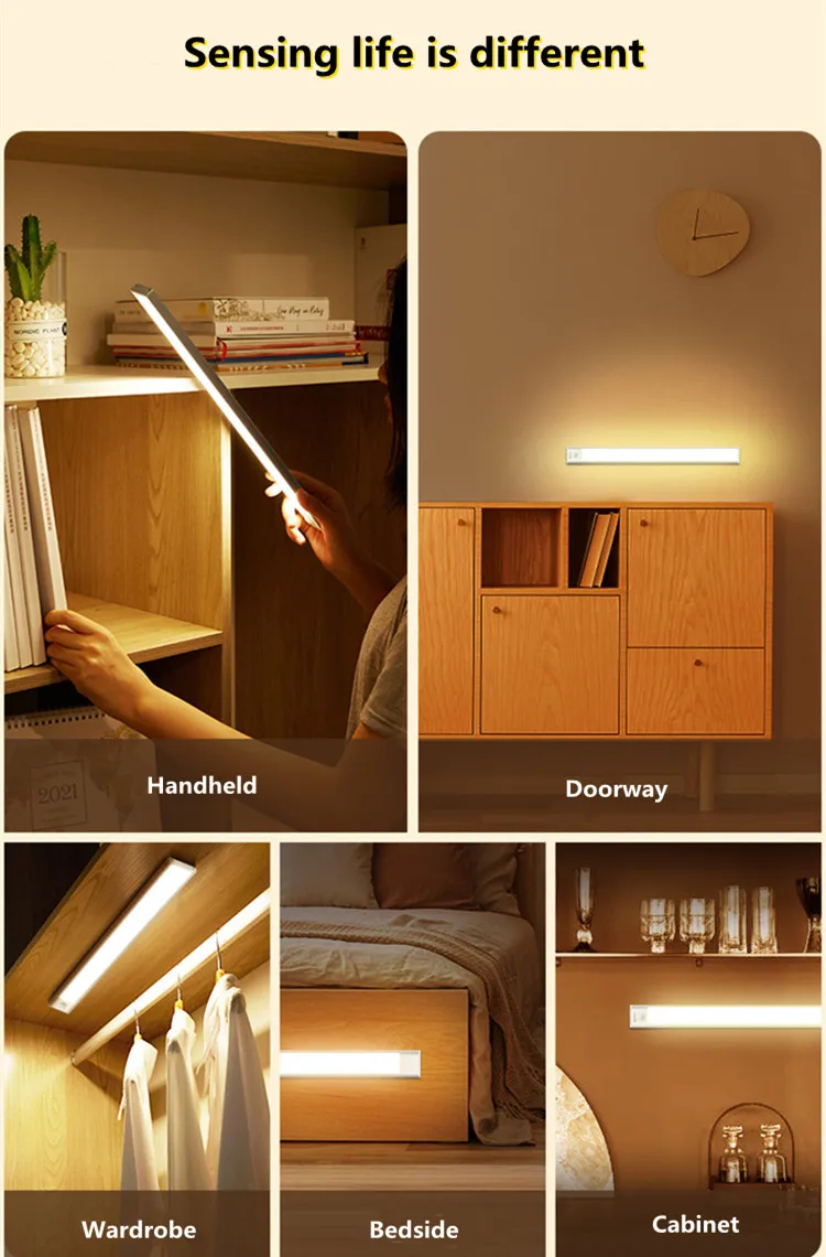 Led Cabinet Light USB 5V Rechargeable Wireless Motion Sensor Closet Light Aluminum LED Under Cabinet Light