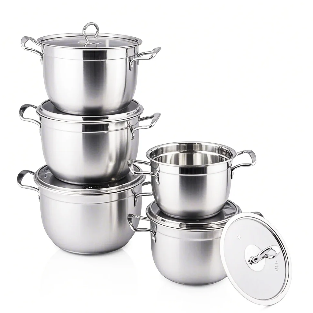Glass cover 201 stainless steel soup pot stock pot with double bottom 10 Pcs cookware cooking set