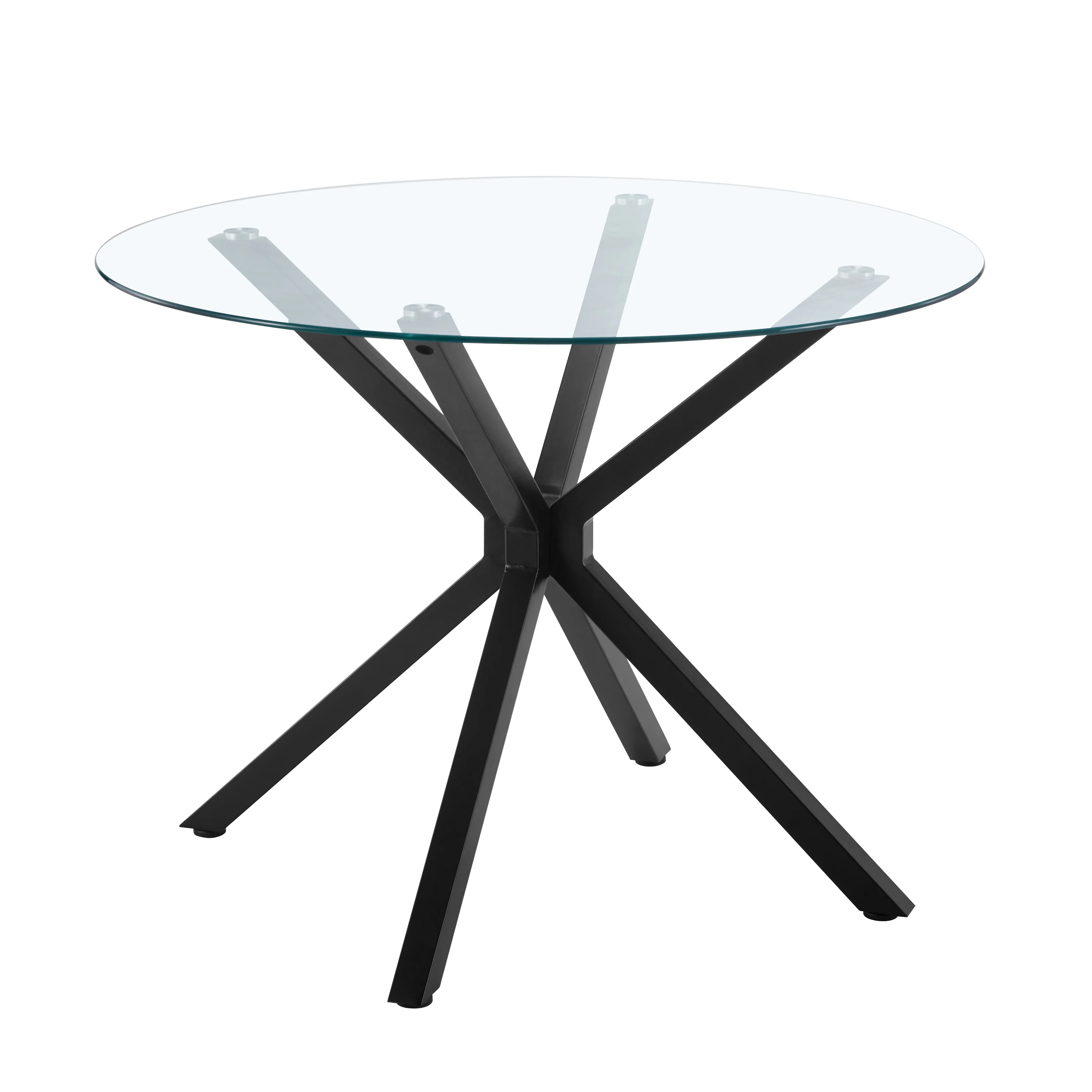 Home furniture modern chrome legs tempered transparent round glass dining table