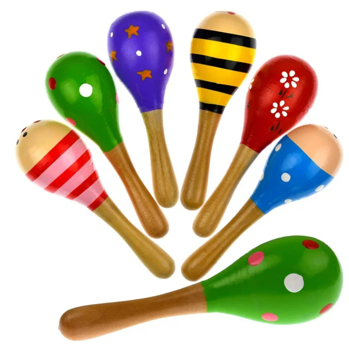 Wooden Maracas assorted colors and design Party Favor Holiday Rumba Shakers Rattles Sand Hammer  Musical Toy  baby rattle wood