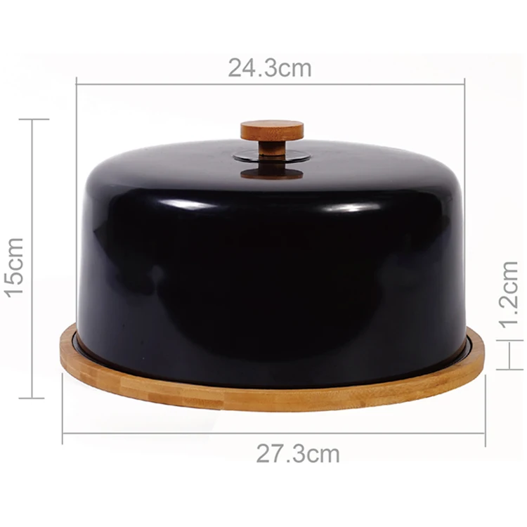 Decorative Bamboo Clear Cake Stand Cupcakes Server with Plastic Dome Cover