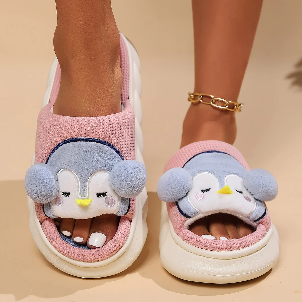 Lovely Animal Penguin Cute Cartoon Slides Thick Sole Anti Slip Summer Sandals Indoor Unisex Home Women Slippers