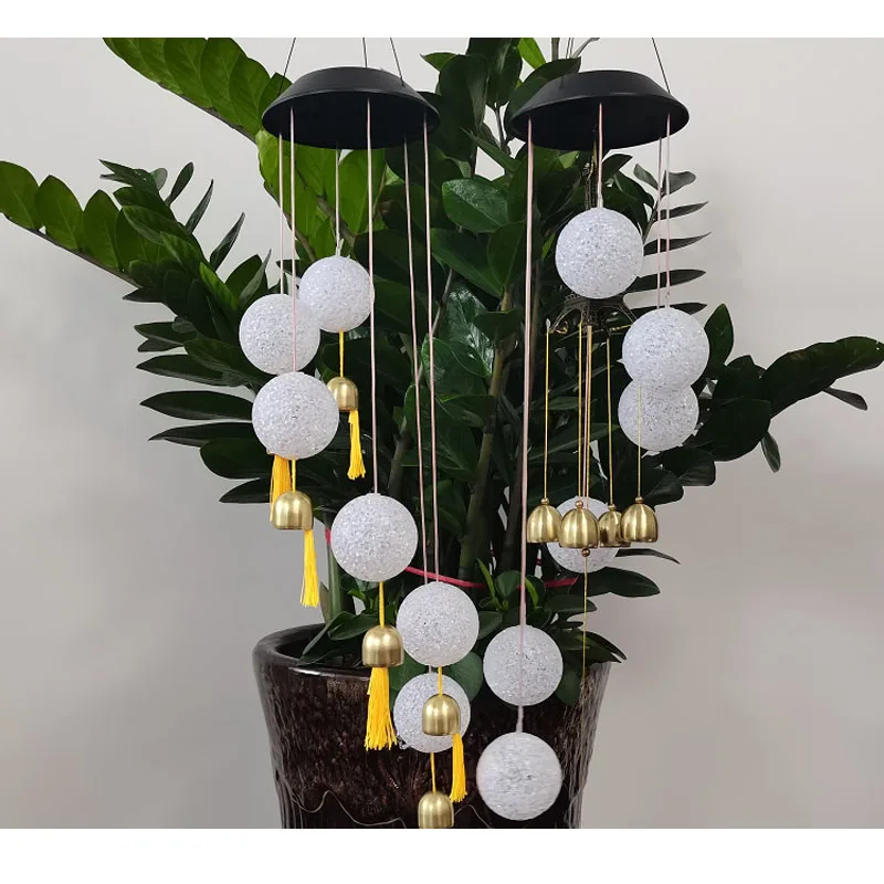 6 Color Changing Light Ball Wind Chimes With Bell Solar Powered LED Wind Chime White Hummingbird Wind Chime