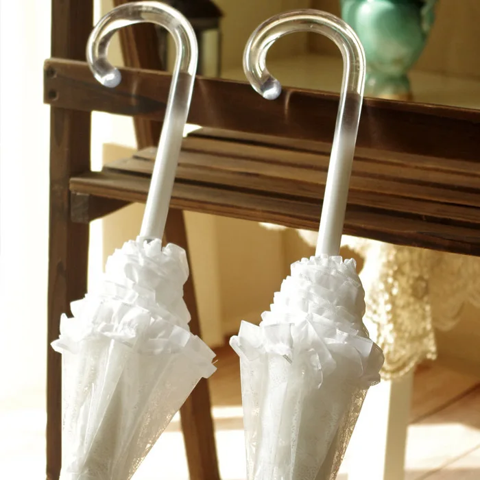 Korean Style Transparent Lace Customized Sunny Rain Straight Umbrella For Lady