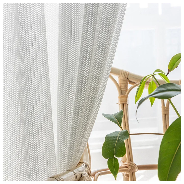 New Modern Fishbone White Sheer Voile Curtain Fabric Home Deco Fabric for the Living Room