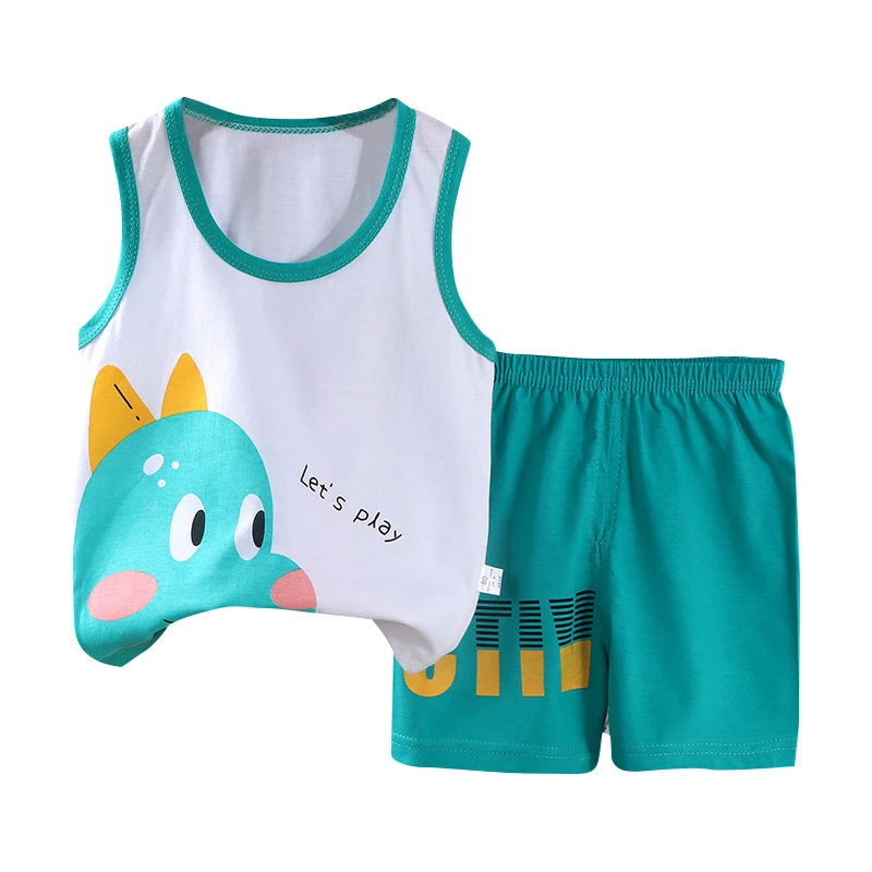 Wholesales 100% cotton kids boy clothes two piece sets sleeveless vest shorts summer children clothing girls sets