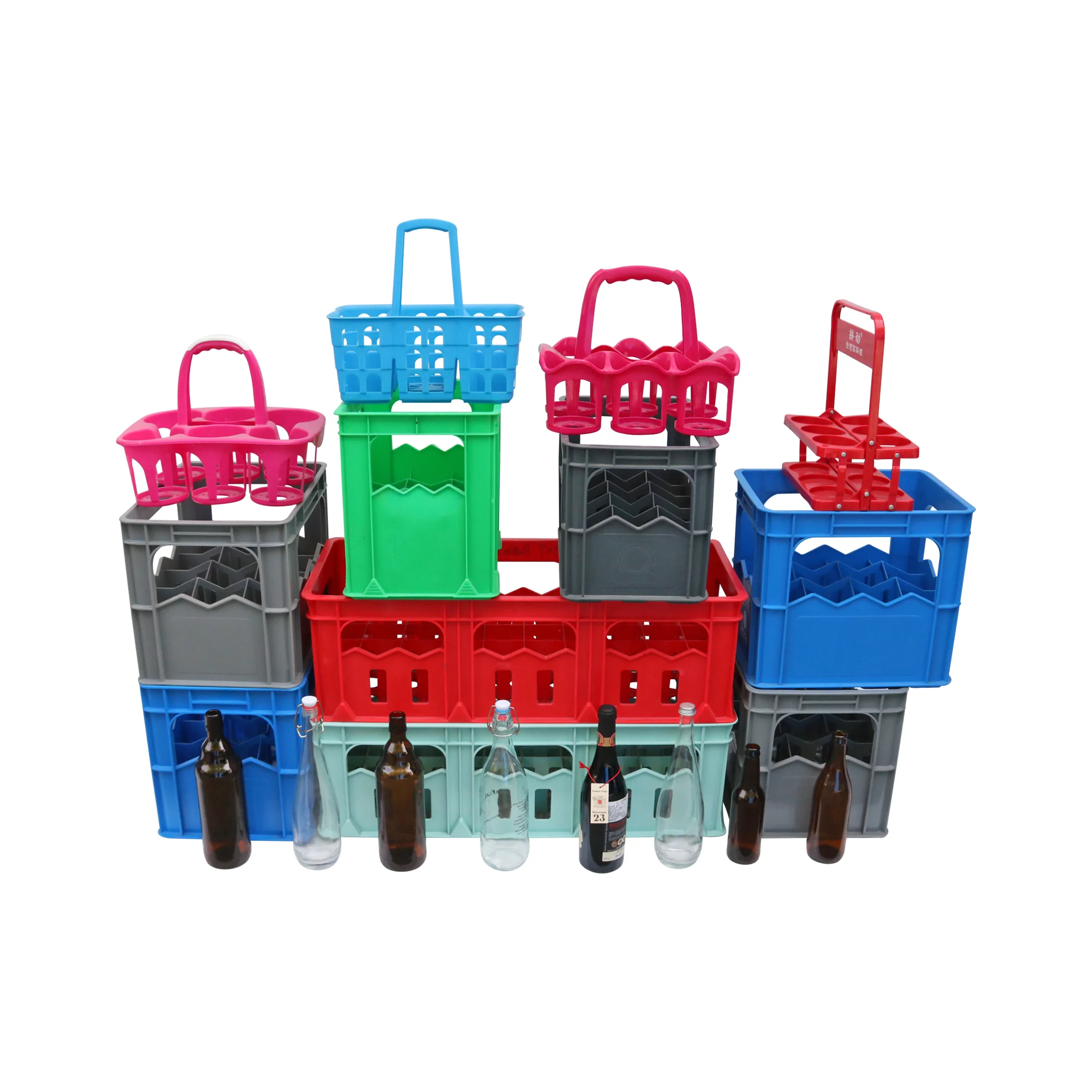 QS High Quality 12 20 24 40 Bottles Glass Wine Juice Crate Turnover Storage Transport Box Stackable Plastic Beer Bottles Crate