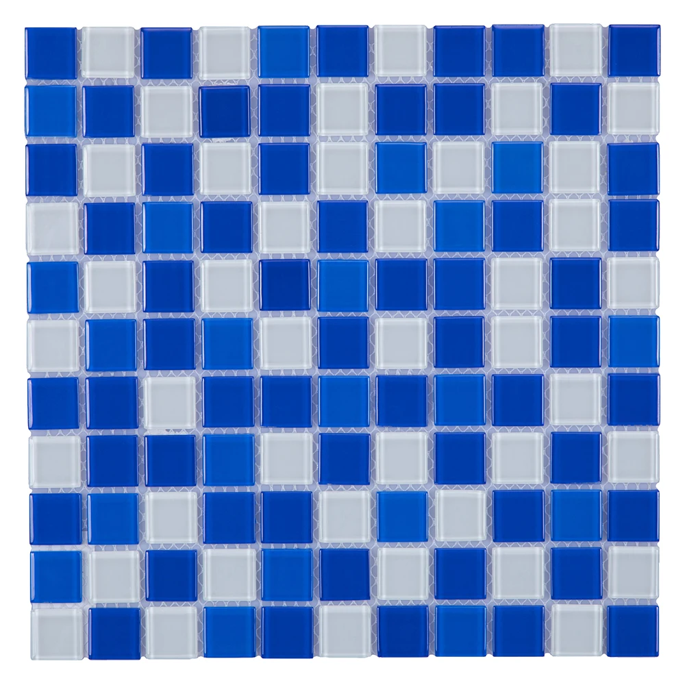 Blue white square classical swimming pool glass mosaic tiles for hotel project