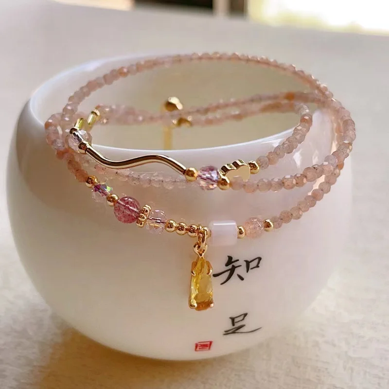 high quality sunstone 3 loops  bracelet Genuine Gemstone Crystal Stone spiritual Bead Bracelets