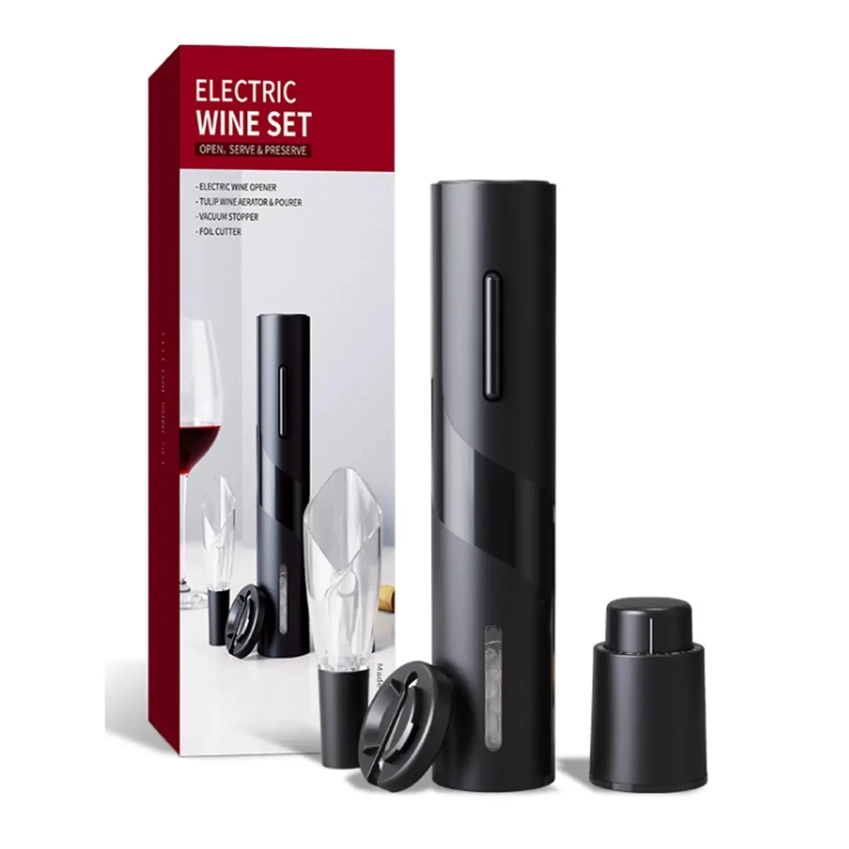 Electric Kit Wine Bottle Opener Corkscrew Set with Foil Cutter Pourer Vacuum Stopper for Kitchen Bar Wine Accessories