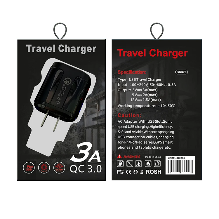 
Universal QC3.0 Fast Charging 3A USB Power Home Wall Travel Charger Adapter for Smartphones 
