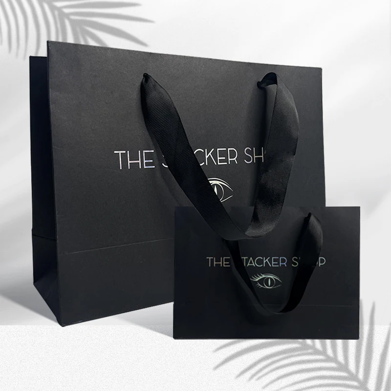Top Quality Custom Logo Printed Black Gift Paper Bags Clothes Packaging Paper Shopping Bag With Handle