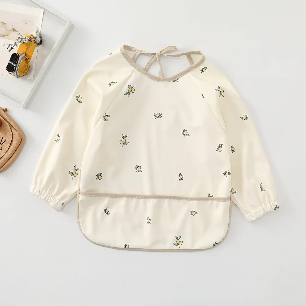 
made in pu aop print bib waterproof Baby Bibs burp cloth products organic Smock Sleeve Bibs 