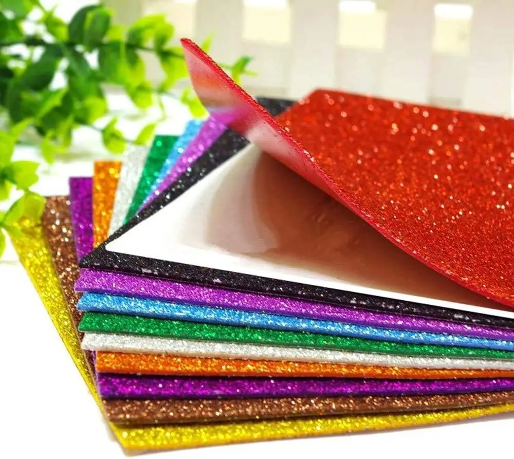 Self adhesive Glitter EVA foam sheet used for Christmas gift box packaging birthday party decoration DIY projects