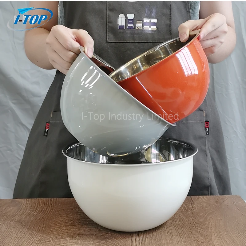 Hot selling salad bowl beat eggs basin with silicone lid grater mixing bowl set with handle Stainless steel mixing bowls