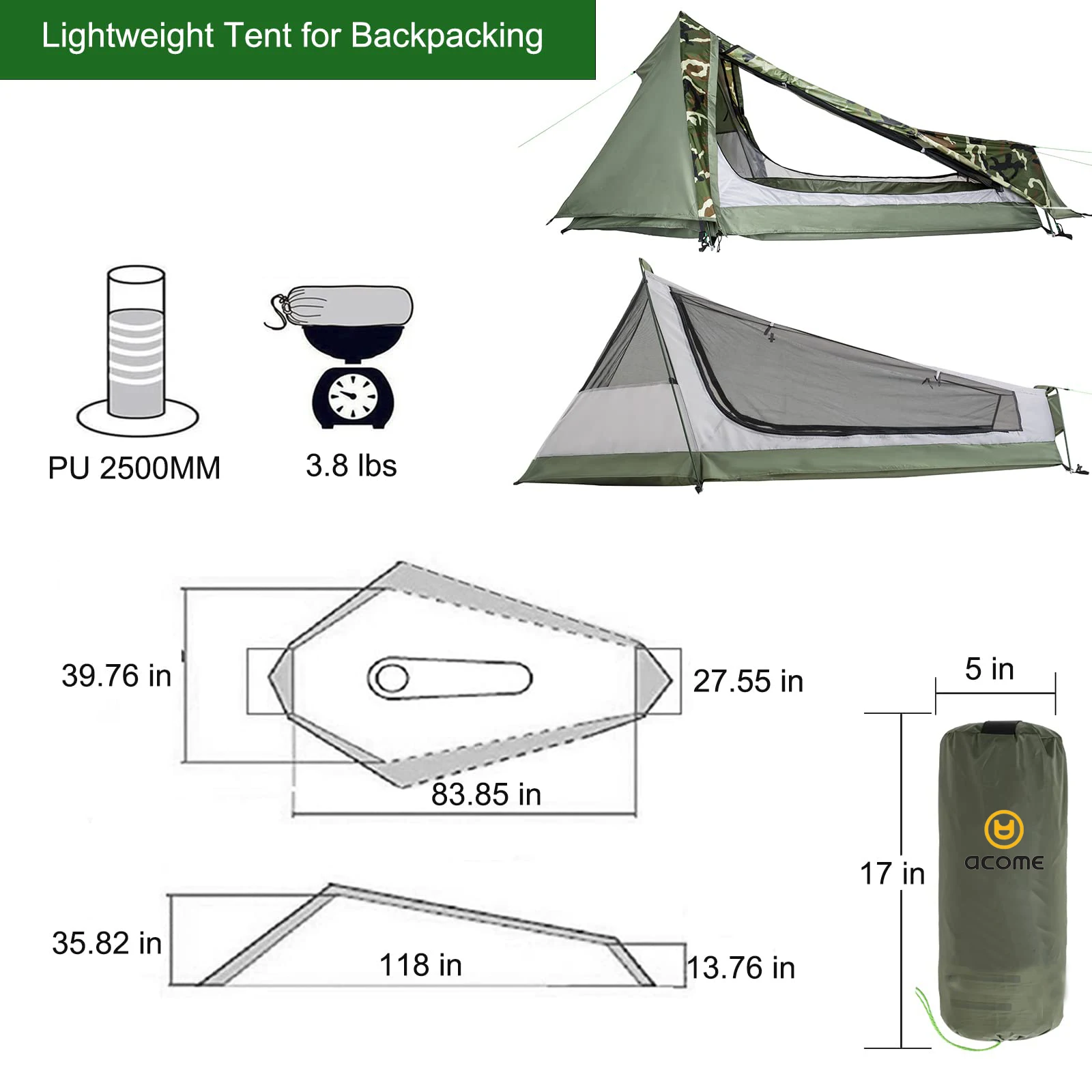 Acome Outdoor Camping Double 2 Person Canvas Swag Tent Waterproof Beach Tent Single Swag Tent