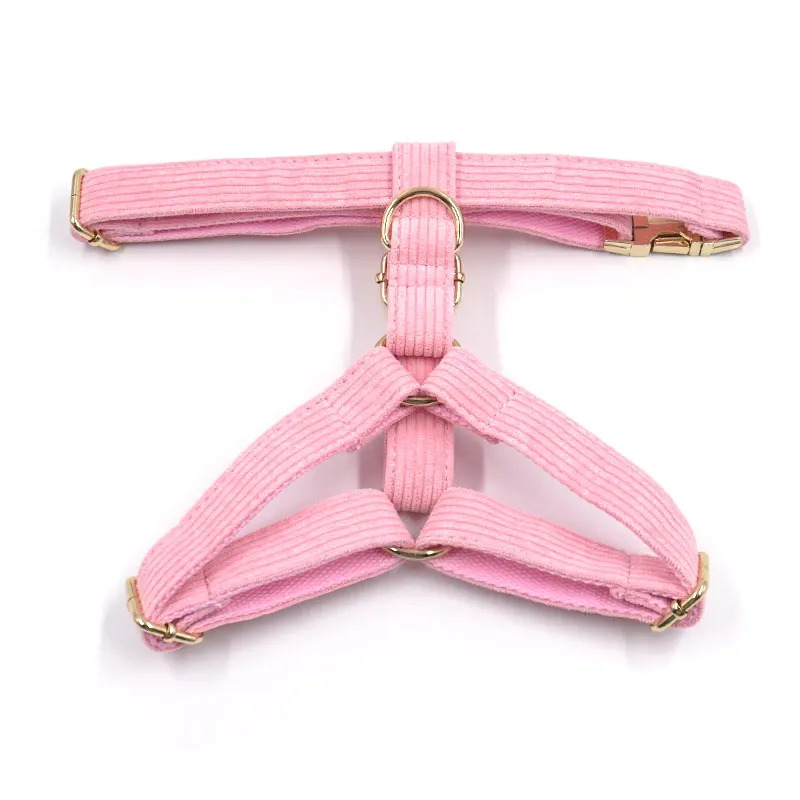 Wholesale new arrive hot sale corduroy pet harness cute pink cute dog harness high end soft corduroy dog harness set luxury