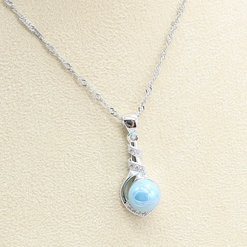 Blue Pearl silver jewelry Sets for Women pearl necklace set with Bracelet Pendant Earrings Ring Wedding Birthday Gift