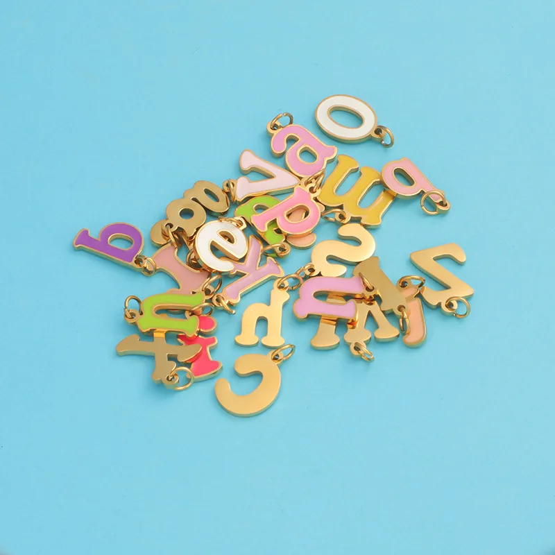 18k Gold Plated Stainless Steel Colorful Enamel A-Z Initials Letter Charms Pendant for Diy Jewelry