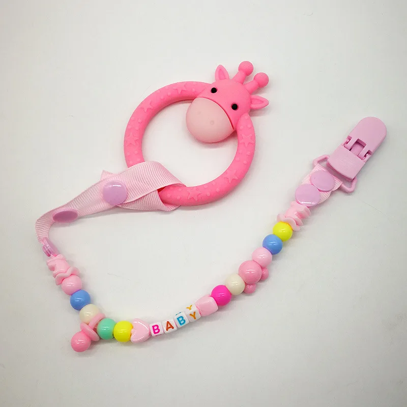 New Natural Safety food grade BPA free Baby Cute giraffe Animal Ring Rattle Teethers Wooden Teething Crochet Baby Teether