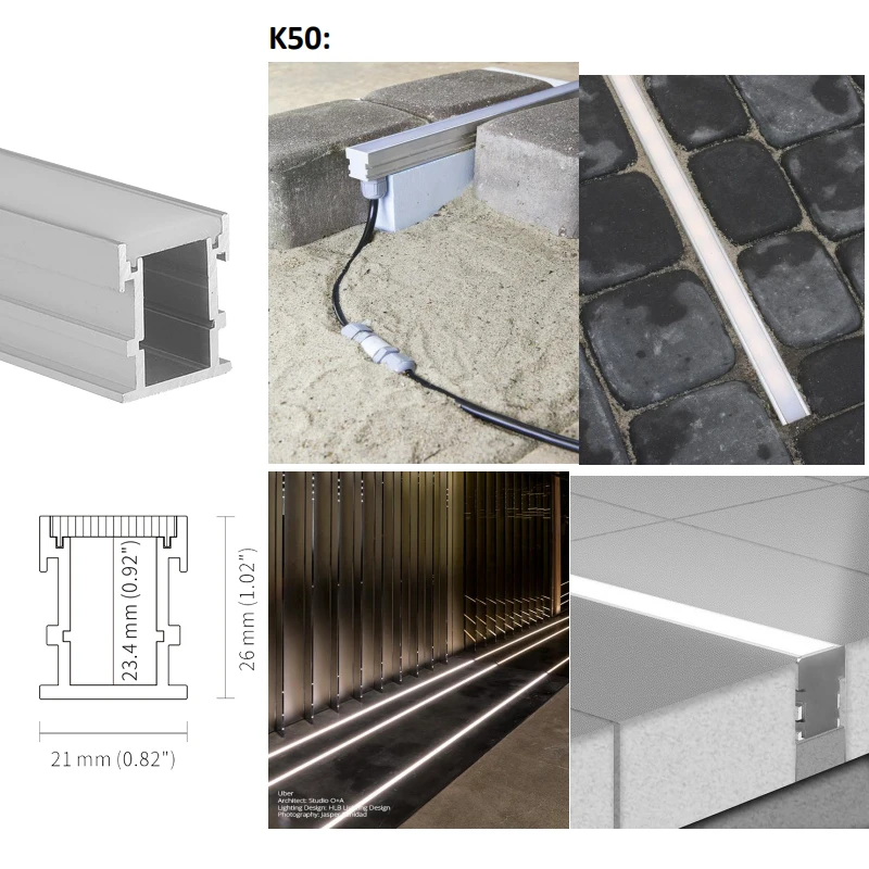 For Floor Lighting K50 U Shape Underground Lamp Groove Inground Light Recessed Aluminium Deep Extrusion Led Aluminum Profile