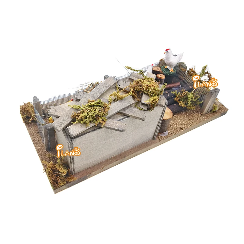 Nice present Mini Wooden Farm House Chicken Shed Coop Dollhouse Miniature WH026