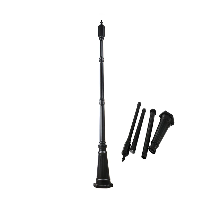 Black color aluminum die casting solar yard light post 3m outdoor road antique lamp pole