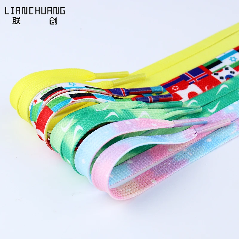 Custom Printed Logo Wide Sublimation Shoes Lace Polyester Flat Colorful Shoelace For Sneakers And Shoes