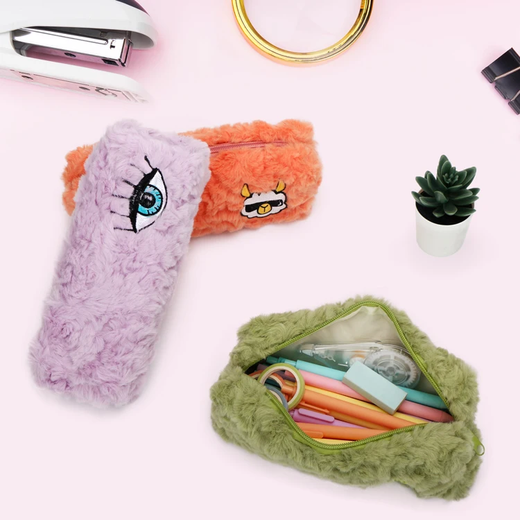 2022 Wholesale Customizable Large Storage Pouch Fluffy Plush Avocado School Pencil Case for Kids