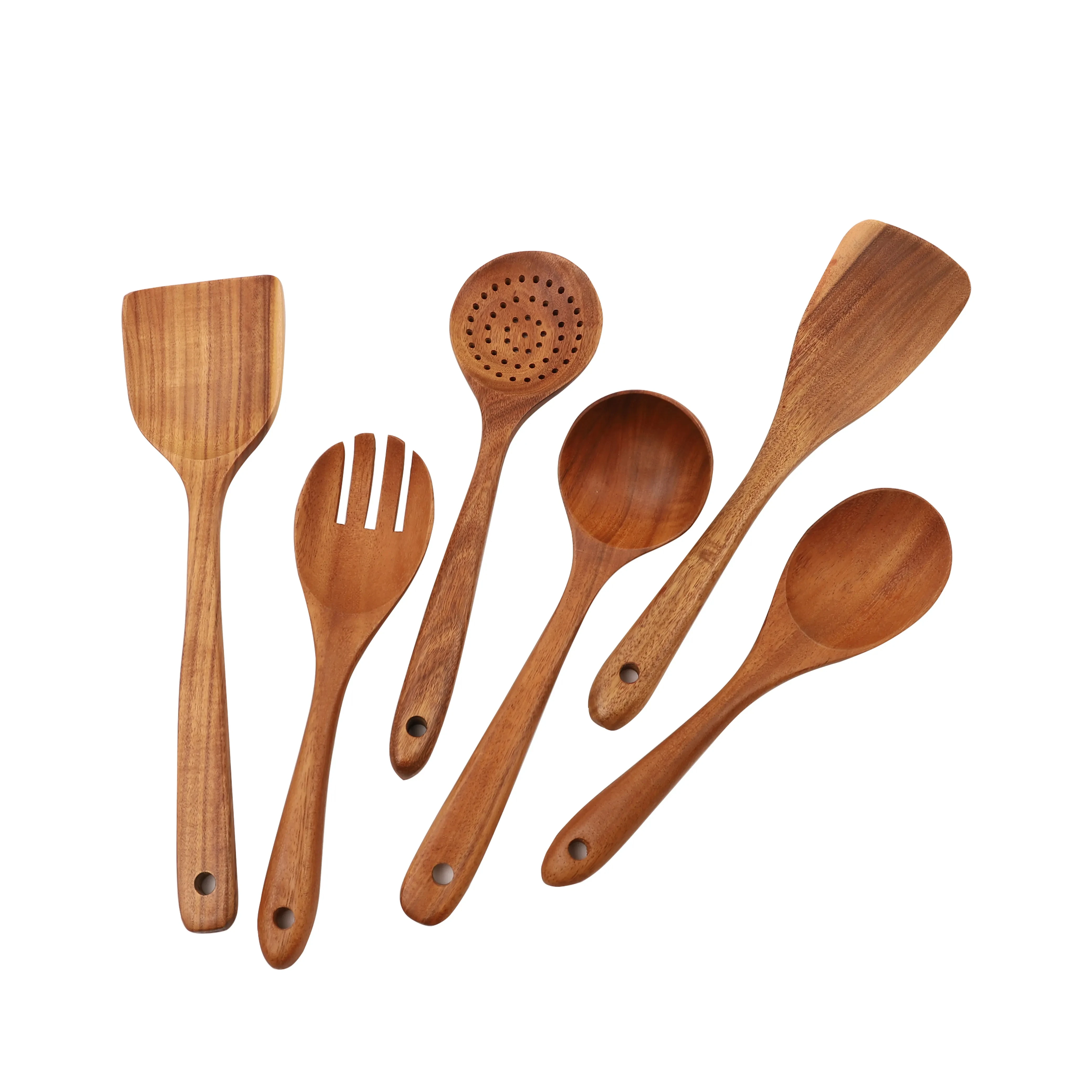 Non Stick Kitchen Teak Wood Cook Tools Set Spoon Spatula Kitchen Acacia Wooden Cooking Utensils Set