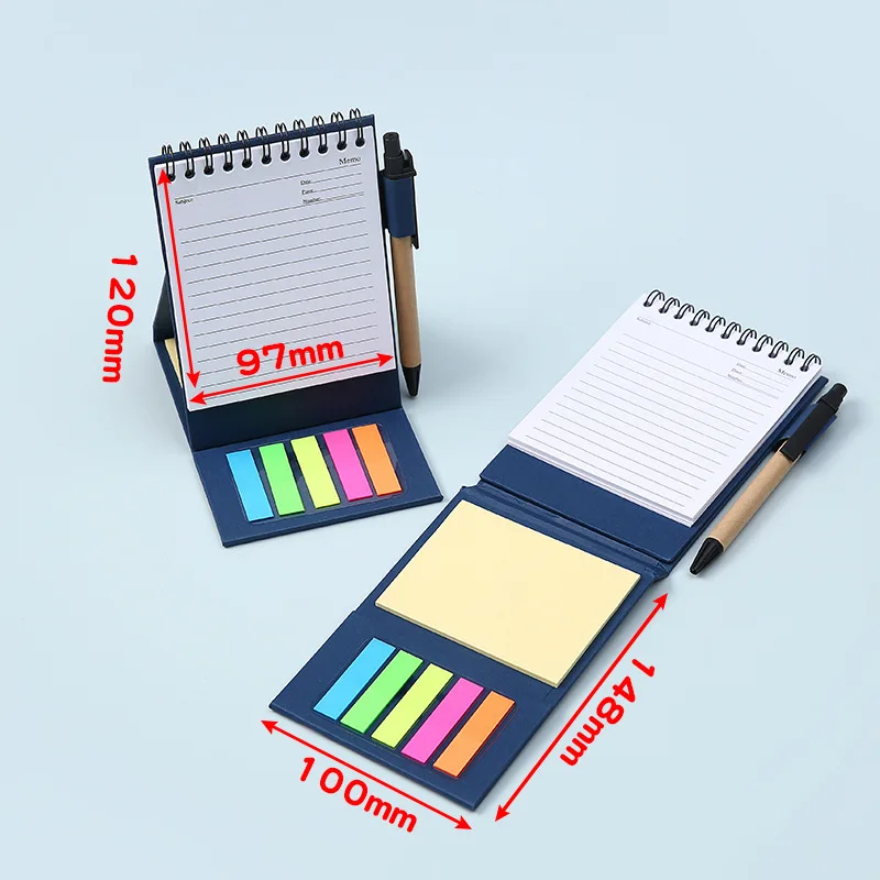 2024 Wholesale Custom Logo Kraft Hard Cover A6 Notepad Spiral Memo Pad With Pen And Sticky Notes