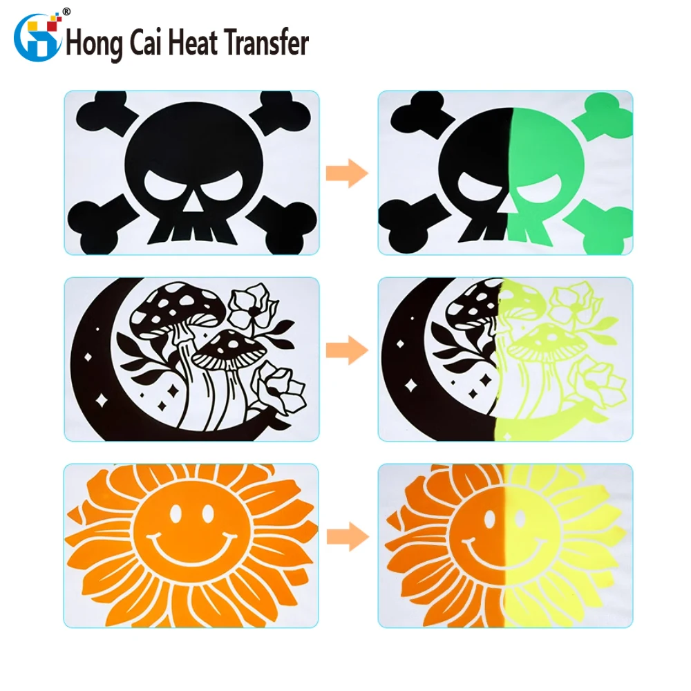 Hongcai high temperature color changing HTV printing material luminous heat transfer film color heat transfer vinyl roll
