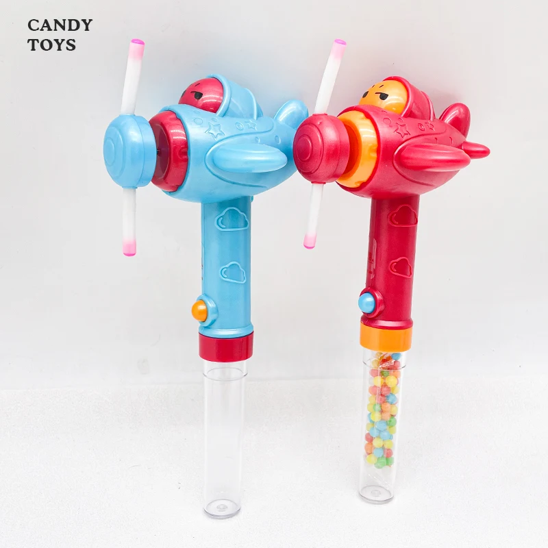 Wholesale Cartoon Airplane Candy Toys With Battery Operated Lighting Handheld Fan For Boys And Girls